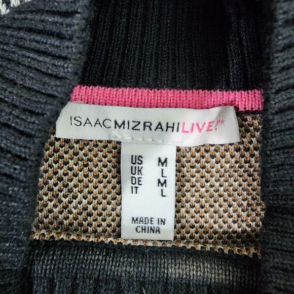 Isaac Mizrahi Live Sweater Women Medium Mockneck Jacquard Sweater Pullover Black - Picture 7 of 7